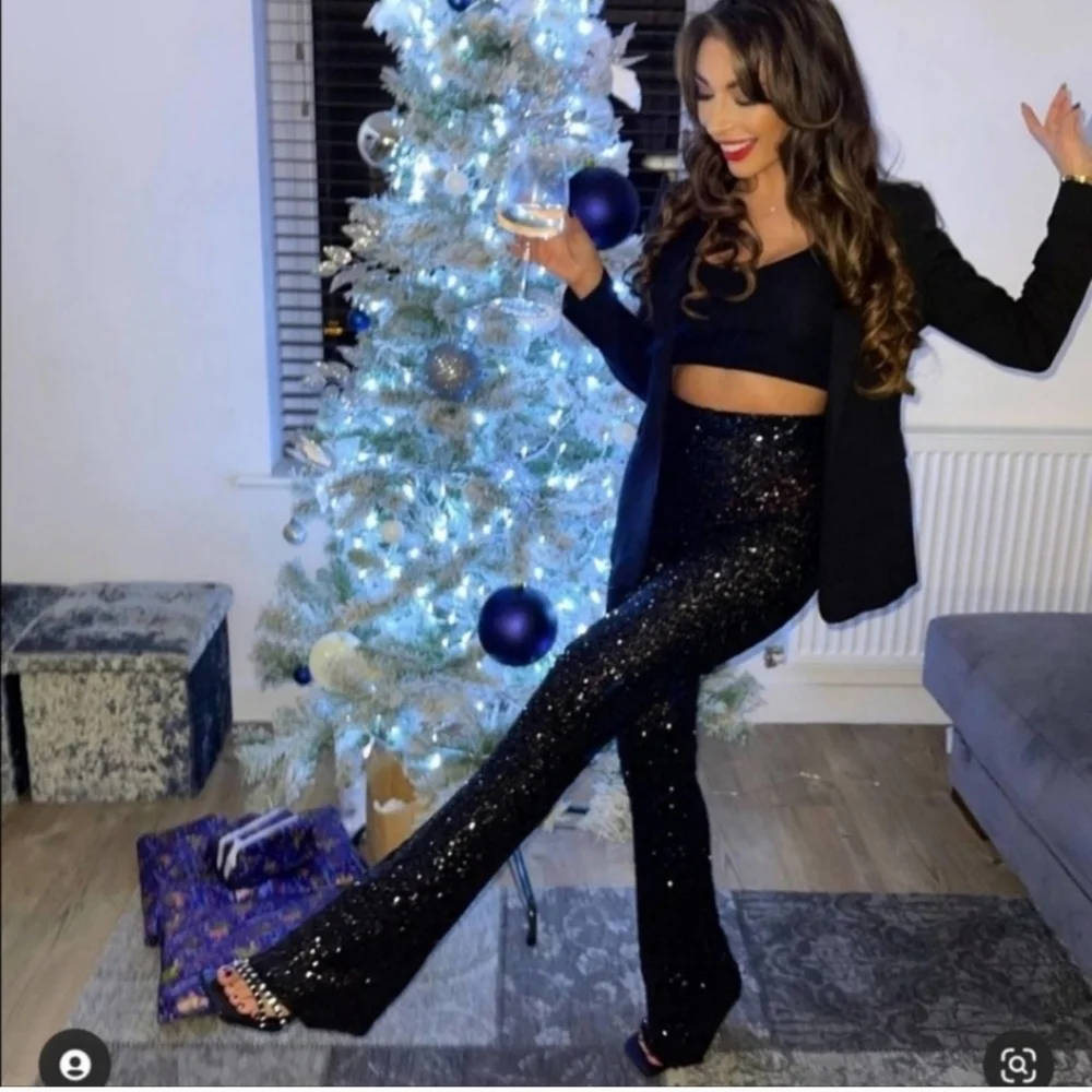 Zara Flared Sequin Pants Size Black